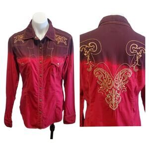 Pink Cattlelac Y2K Cowgirl Western Shirt Embroidered Snap Front Red Ombre Rodeo